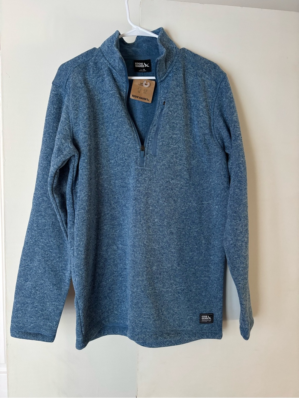 Eddie Bauer Men’s Heathered Denim Blue Quarter-Zip Sweater size Tall Medium